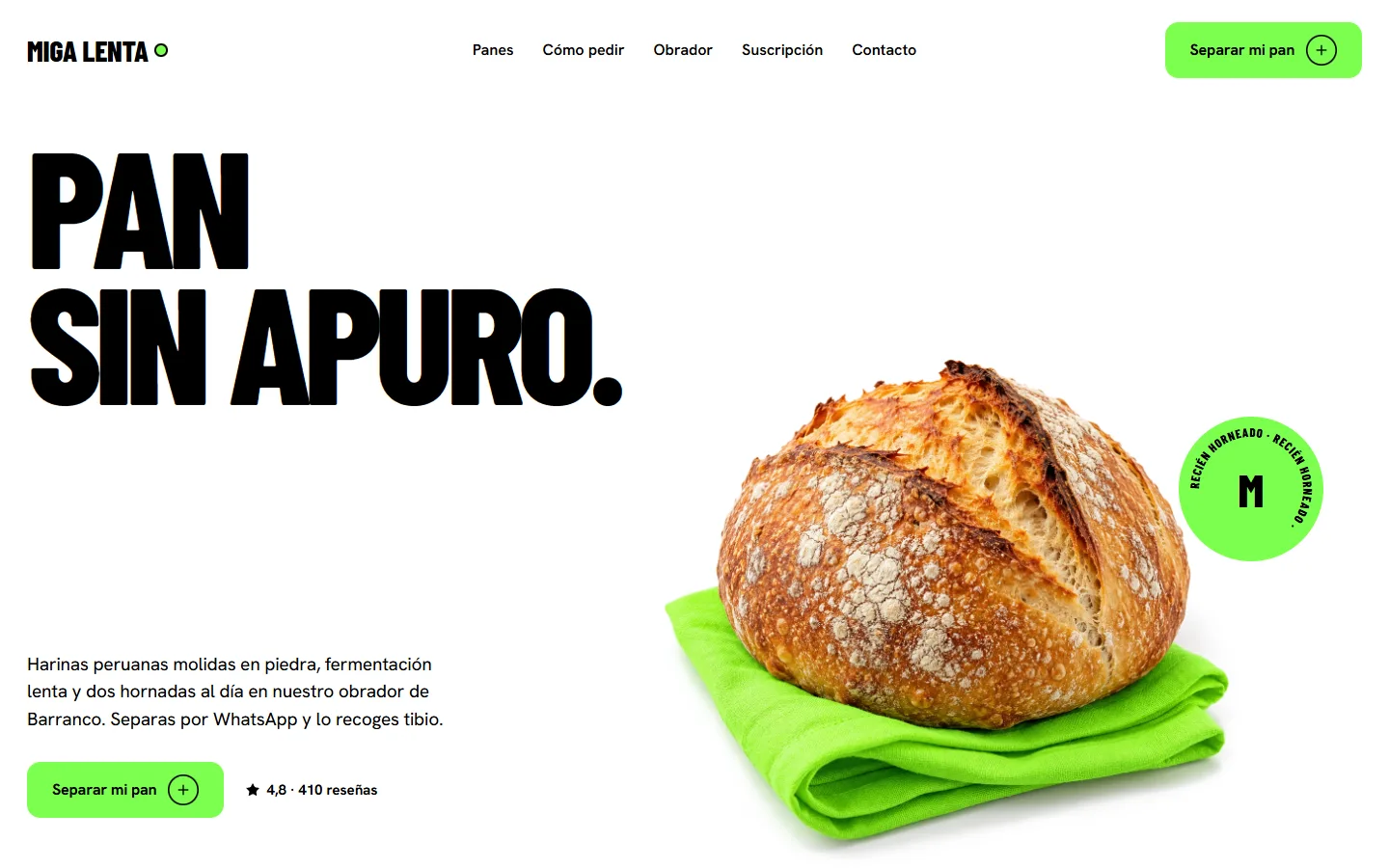 Web de muestra de una panadería, estilo de impacto