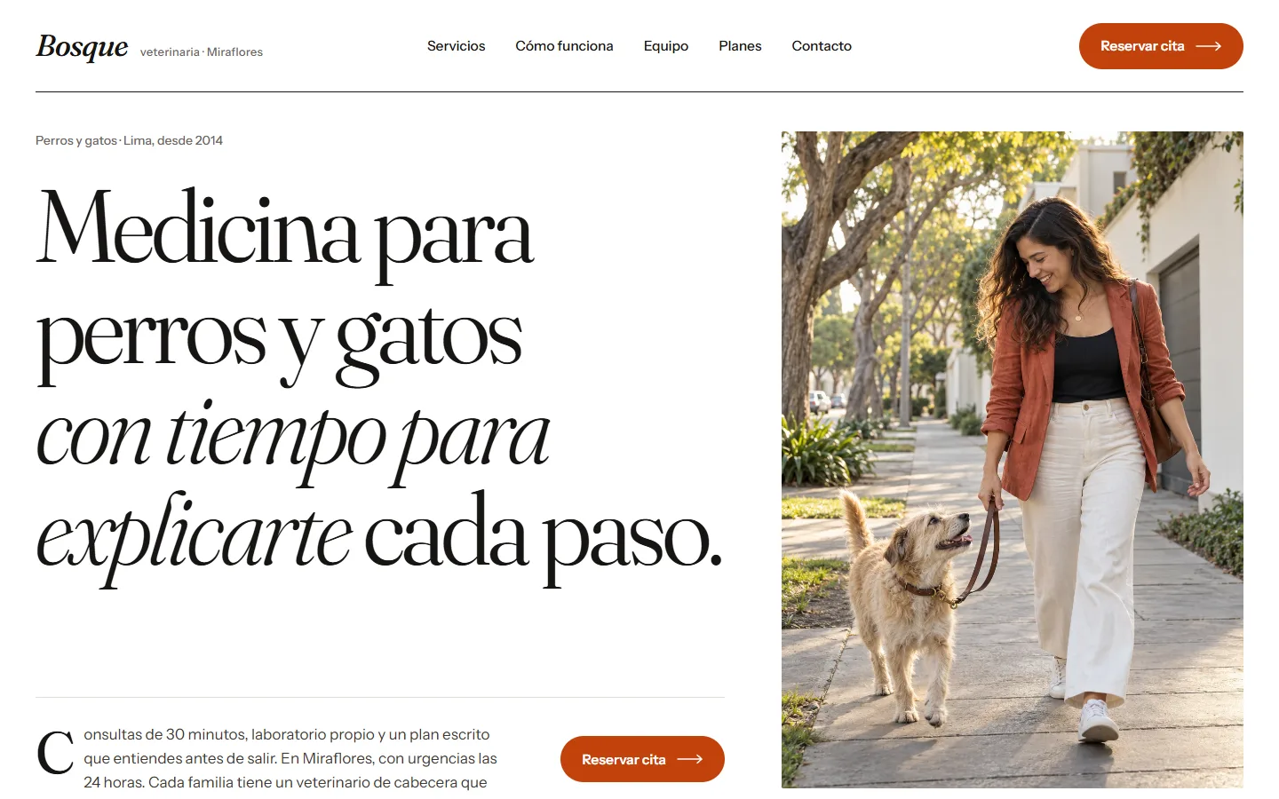 Web de muestra de una veterinaria, estilo revista